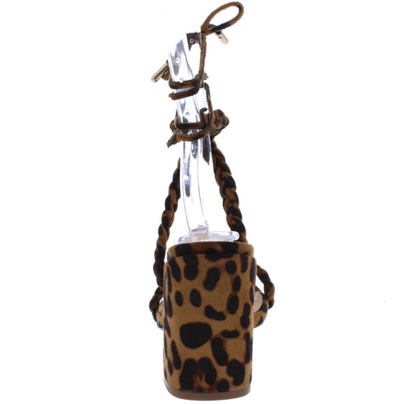🆕Leopard Block Heel Braided X Ankle Strap Sandals - Picture 4 of 6